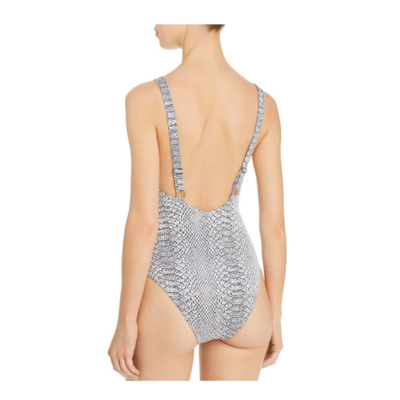 Prism Snake Print High Leg Tie Knot Black & White One Piece Swimsuit Small NWT - Picture 2 of 5